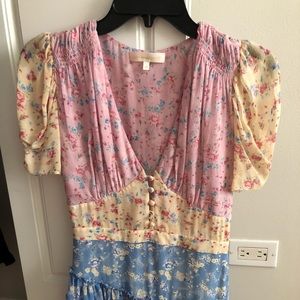 LoveShackFancy Bea Color-Block Mini Dress